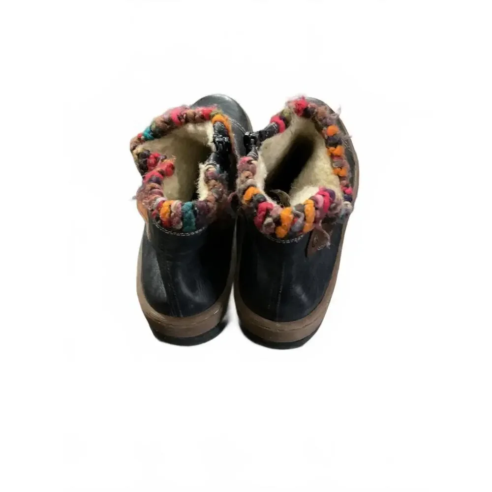 Reiker Navy Blue Ankle Boots with Colorful Knit Trim Size 40 (9.5)